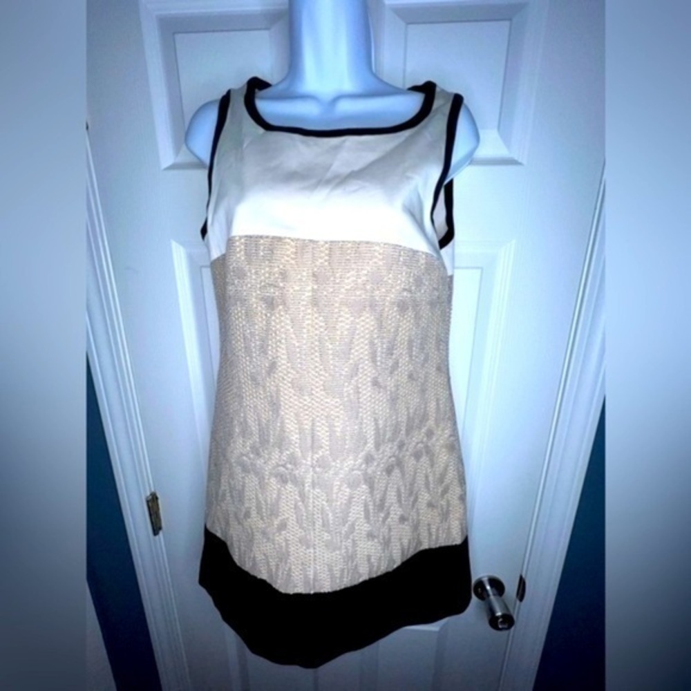 Karen Millen US 6 UK 10 Beige Black Colorblock Shift Cocktail Dress S